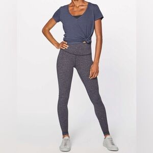 Lululemon Size 6 Wunder Under Tights Leggings Luon Variegated Knit Black